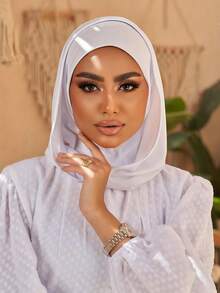 1件装女士纯色简约百搭穆斯林速戴头巾，套头式设计，方便快捷佩戴，简约休闲优雅经典百搭，一体式帽衬围巾，舒适透气面料，适合搭配头巾服饰，日常穿着。 - 一體式 - 查看 4