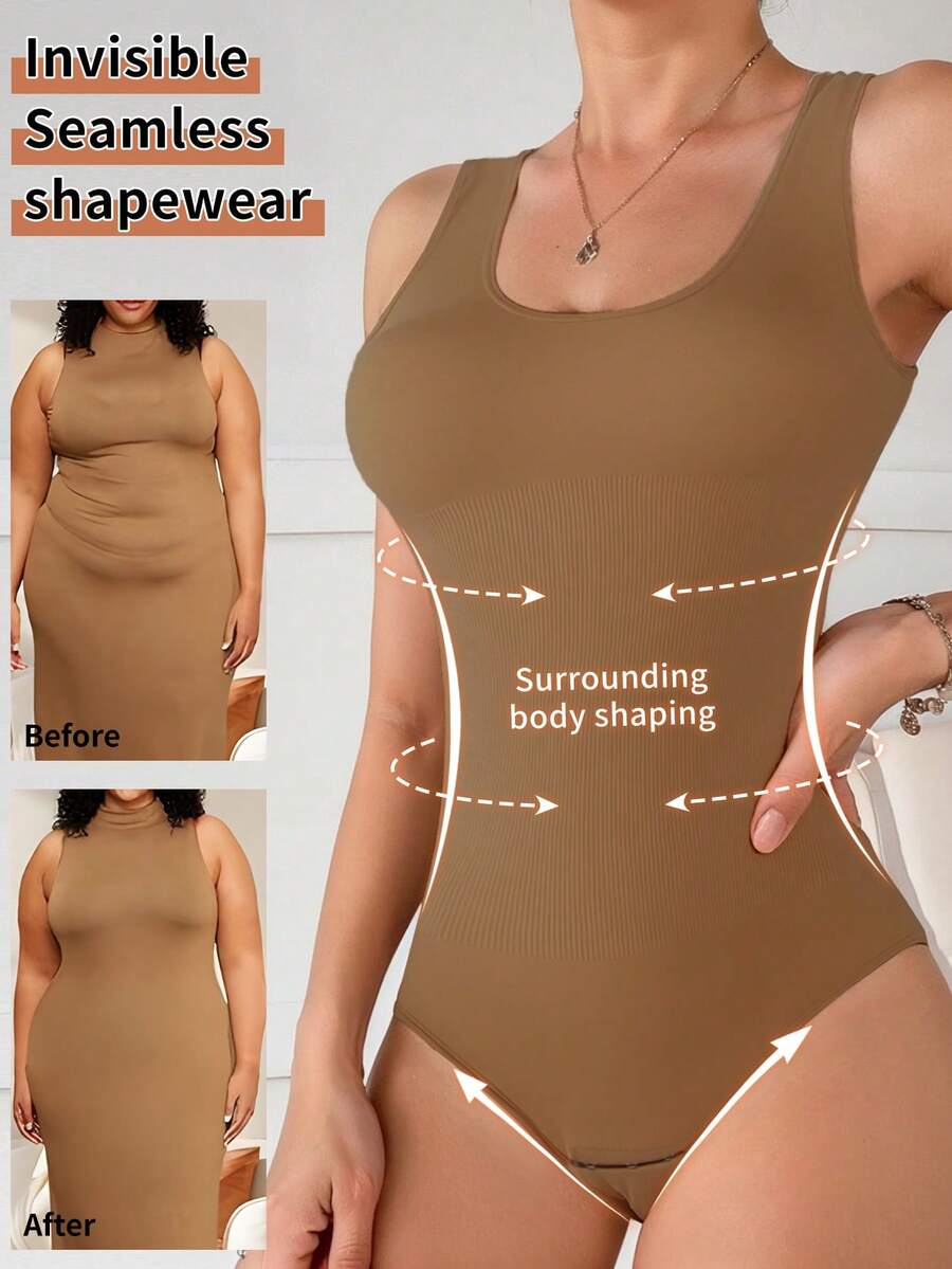 MLeyhoice Seamless Jumpsuit Shapewear - Coffee Brown - View 1