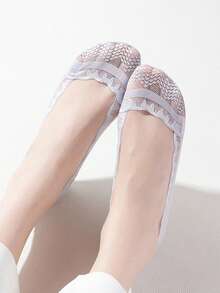 5双夏季女学生舒适可爱轻便透气底部防滑浅口隐形蕾丝船袜 - 彩色 - 查看 4