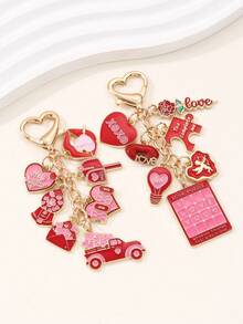 1pc Valentine's Day Rose Red Accessory DIY Keychain, Creative Heart-Shaped Rose Flower Love Letter Drip Oil Alloy Charm, Versatile Bag/Car Keyring, Holiday Gift - Multicolor - View 1