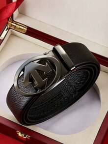 Men's Automatic Buckle Waist Belt, Zinc Alloy Buckle Design, Geometric Pattern, Adjustable Waist Belt, Ideal Gift - Multicolor - View 9