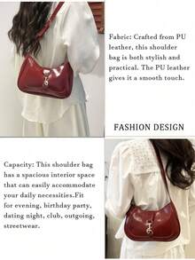 1pc Retro Minimalist Hook Decor Adjustable Shoulder Strap Crescent Shape Bag, Suitable For Date, Outing, Party , Small Bags - 酒紅色 - 查看 4