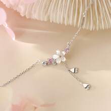 1pc S925 Silver Cherry Blossom Necklace, Sweet & Fresh Mori Style Design, Elegant Women Clavicle Chain, Girlfriend/Valentine's Day Gift