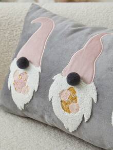 1pc Easter Grey Gnome Embroidered Throw Pillow Cover, Easter Pillow Case, Suitable For Indoor Decor, Spring/Summer Pillow Cover, Pillow Insert Not Included