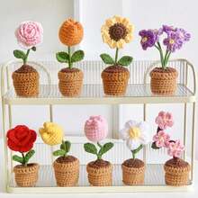 Handmade Knitted Tulip Potted Plant, Crochet Sunflower Potted Plant, Heart-Shaped Flower Desktop Decor, Knitted Rose Flower Finished Product, Forget-Me-Not Potted Plant, Artificial Flower Desktop Decor, Party Small Gift - Nhiều màu - Xem 5