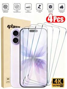 4 piezas de protector de pantalla de vidrio templado ultra de alta definición y cobertura completa, compatible con iPhone 17/17Pro/17Air/17Pro Max, 16/16Pro/16Plus/16Pro Max, 15/15Plus/15Pro/15Pro Max, 14/14Plus/14Pro/14Pro Max, 13 Mini/13/13Pro/13Pro Max, 12 Mini/12/12Pro/12Pro Max, 11/11Pro/11Pro Max. Resistente a arañazos, a prueba de golpes, a pruebas de huellas dactilares, dureza 9H, fácil de instalar. Accesorios esenciales de protección de pantalla, aplicables a protección diaria, oficina, hogar, protector de pantalla de teléfono, accesorios de teléfono a prueba de agua, a prueba de golpes, resistente a caídas, resistente a arañazos - transparente - Ver 30