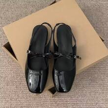 Zapatos Mary Jane de Plata de Nicho Francés con Lazo, Sandalias de Punta Cerrada, Primavera Verano 2025, Nuevos Zapatos Pequeños de Cuero, Zapatos Individuales - Negro - Ver 9