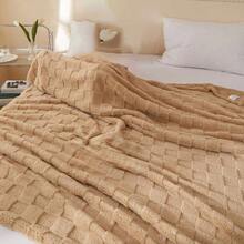 Local Delivery  Fleece 3D Checkered Lightweight Bed Blanket All Season Use, Can Be Used In Many Scenarios, Bath Towel, Bathrobe, Blanket, Air-Conditioning Blanket, Shawl Blanket, Travel Blanket1 Pc Super Soft Throw Blanket Premium Silky Flannel - 駝色 - 查看 3