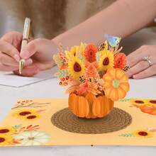 Paper Love Autumn Flower Card | 3D -Up Pumpkin Bouquet Greeting Card For Fall, Than1ks 1giving, Or Harvest Season | 5\ X 7\ W/Envelope & Note Tag - Hoa mùa thu - Xem 5