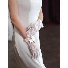 Short Lace Mesh Gloves Tulle Border With Pearls Wedding Opera Tea Party Gloves For Women Formal,OneSize,Ivory-4 - 象牙-4 - 查看 8