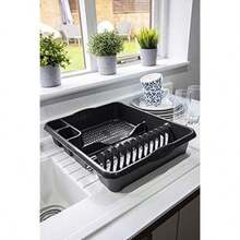 Set Of 3 Plastic Large Kitchen Sink | Rectangular Sink Tidy, Washing Up Bowl, Large Dish Drainer In Midnight/Graphite Colors - 午夜黑 - 查看 5