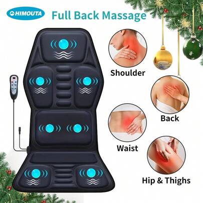 带加热功能的按摩椅垫，背部按摩座垫，配备7个振动电机，有效缓解背部疼痛，便携式椅垫，适用于办公室和家庭使用，男女皆宜的礼物