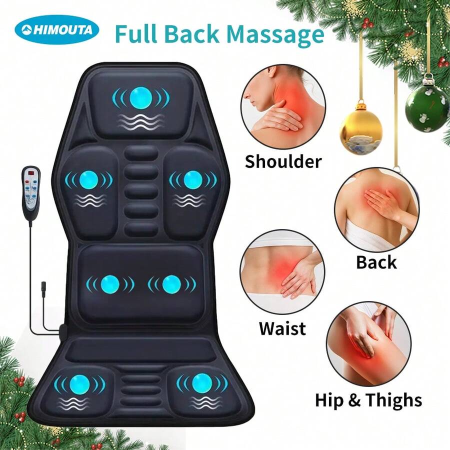 带加热功能的按摩椅垫，背部按摩座垫，配备7个振动电机，有效缓解背部疼痛，便携式椅垫，适用于办公室和家庭使用，男女皆宜的礼物 - 美規A型插(110-127V) - 查看 1