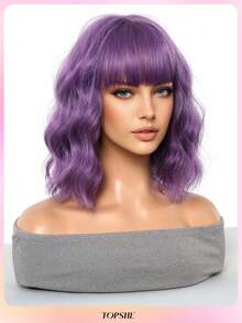 Tóc giả ngắn xoăn màu tím TOPSHE 12 inch có mái, tóc giả tổng hợp chịu nhiệt, tóc giả thanh lịch dành cho nữ, tự nhiên và chân thực, phù hợp để sử dụng hàng ngày, Halloween, Giáng sinh, Cosplay, hoàn thiện mờ, Ngày Valentine, quà tặng, trang phục lễ hội. - Màu tím - Xem 6