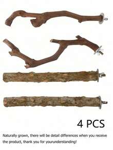 5 Stücke Vogelstangen Set, natürliche Holz Papageien Stangen, 3 Stücke Traubeneichen Stangen, 2 Stücke Ständer, Krallenschleifer, Tiger Streifen Papageien Kaustock, Trainingsäste, geeignet für Nymphensittiche, kleine & mittlere Vögel - Verschiedenfarbig - Übersicht 12