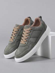 Women's Casual Sports Shoes, Color Block Design, Popular Pink Campus Style, Comfortable & Breathable - Army Green - View 6