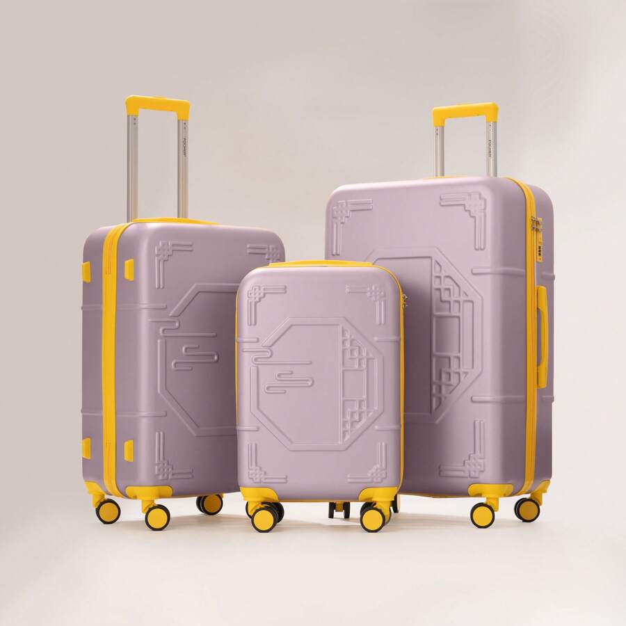 FOCHIER F Three-Piece Travel Suitcase Set, Made Of ABS Hard Shell, Silent Omnidirectional Wheels, Aluminum Alloy Pull Rod, Unique Chinese-Style Trolley Luggage Set, 20-Inch, 24-Inch, 28-Inch, Suitable For Business/Travel/Moving, Ideal Valentine's Day Gift. - Hồng - Xem 1
