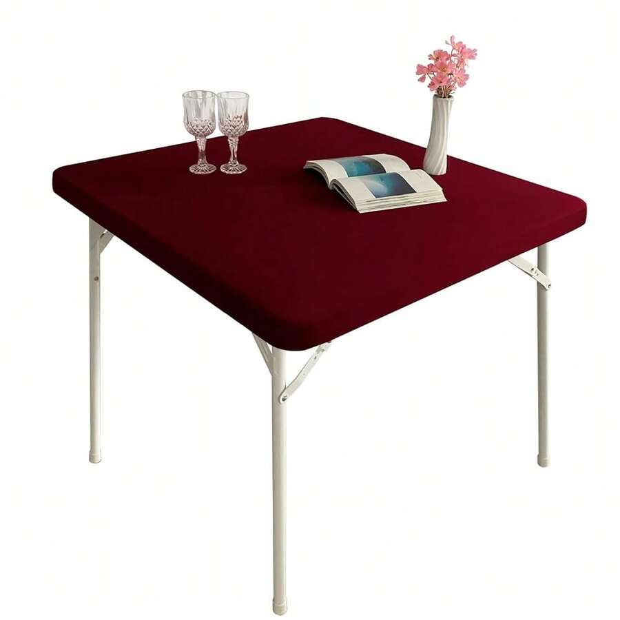 Cocktail Fitted Spandex Stretch Small Square Table Covers Elastic Tablecloth For Side Accent Table End Table 24x24 Inch, Burgundy,24inchx24inch(Square),Burgundy - Burgundy - View 1