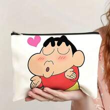 蜡笔小新动漫化妆包 - 大容量化妆品收纳包，可爱卡通图案，耐用面料，拉链封口，女士日常使用理想之选