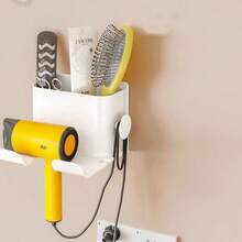1个吹风机支架，壁挂式浴室吹风机收纳架，无需钻孔 - 白色 - 查看 4