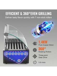 Hot Dog Roller 7 Rollers 18 Hot Dogs Capacity 1050W Stainless Sausage Grill Cooker Machine With Dual Temp Control Glass Hood Acrylic Cover Bun Warmer Shelf Removable Oil Drip Tray, ETL Certified - Silver - View 5
