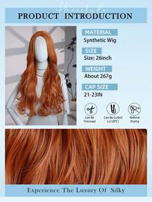 【高温丝假发】26英寸长高温丝假发 - 橙色卷曲波浪中分假发 - 合成纤维，适合角色扮演和日常佩戴，也适合家庭聚会、节日、派对、角色扮演、情人节等场合。 - 亮橙色 - 查看 8