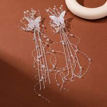 1个/2个装 女士时尚优雅透明白色蝴蝶流苏水晶珍珠发夹，适合日常佩戴、婚礼、派对，可搭配马尾辫 - 彩色 - 查看 8