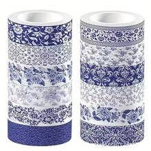 1 Roll Blue & White Porcelain Pattern Washi Tape - High Quality Washi Paper, Exquisite Design, Strong Adhesion, Easy To Use For Scrapbooking, Journaling, Planner, Halloween, Christmas & Back To School Season (1pc Random Style) - Multicolor - View 4