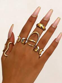 5件套复古几何圆形开口戒指和不对称液体戒指套装，时尚首饰套装，适合女性，适合节日、派对和日常佩戴。