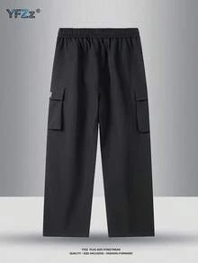 Plus Size Men's Spring/Autumn New American Style Durable Cargo Pants, Multi-Pocket Slimming Long Trousers - Black - View 4