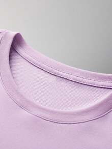 Disney Playful Minnie Mouse Bow Print T-Shirt, Girls' Lavender Preppy Style Loose Cotton Short Sleeve Top - Màu tím hoa cà - Xem 5