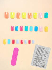 24 piezas de uñas postizas cuadradas cortas, en colores pastel multicolor: rosa, amarillo limón, turquesa, rosa sólido de moda, amarillo naranja, azul cielo. Uñas postizas de cobertura completa adecuadas para mujeres y niñas. Incluye 1 pegatina adhesiva y 1 tira de pegamento de gelatina mini. Surtido aleatorio. Suministros para uñas - Multicolor - Ver 2