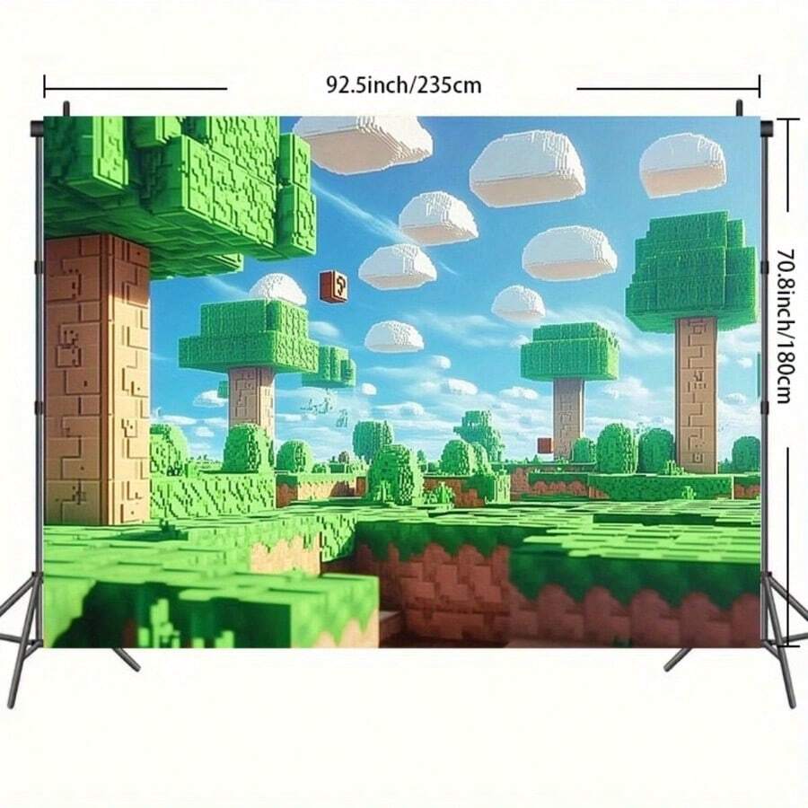 2D Flat, 1pc Giant Pixel Game Backdrop - Super Large Retro Video Game Wall With 2D Blocky Pixel - Fabric Suitable For Indoor/Outdoor Birthday, Wedding, Christmas, Valentine' Party Decorations - Easy Setup For & - 彩色 - 查看 1