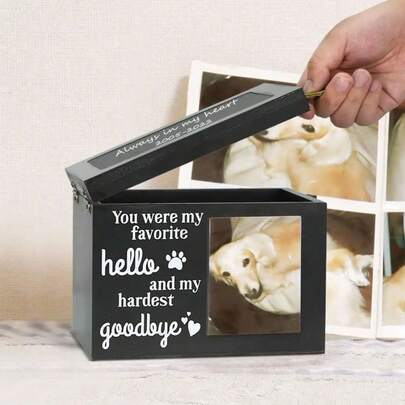 Pet Remembrance Keepsake Urn Black Design, Personalized Memorial Container With Grave Marker And Photo Frame, Lock Key Ashes Box For Dogs Cats, Meaningful Pet Memorial Gift Item