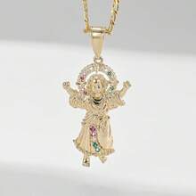 1 pieza Collar con colgante de cruz 3D de circonita colorida incrustada de lujo y cobre, de moda y sencillo, mejor regalo de deseos, adecuado para parejas, amigos, días festivos, uso diario y oración - Amarillo Oro - Ver 14