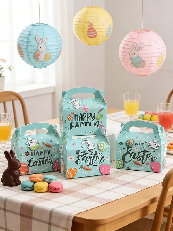 4/8/12pcs Set Random Easter Candy Box, Easter Bunny Shaped Candy Box, Can Hold Candies, Cookies And Party Favors, Cute Handle Paper Box, Suitable For Wedding Favors, Birthday Gifts, Holiday Gifts