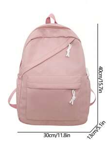 1pc Large Capacity Nylon Student Backpack, Minimalist Solid Color Bag, Suitable For College Students, Girl, Girls Travel Or Shoulder Bag - Pink - View 5