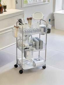 1pc Transparent Movable Makeup Organizer Cart, Large Capacity Multi-Function Bathroom Storage Rack, Bathroom Accessories
