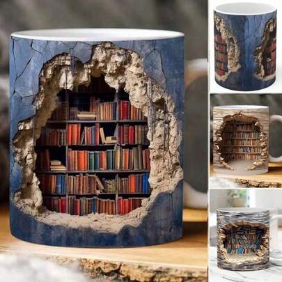 1pc Ceramic Coffee/Tea Mug, Bookshelf Shaped Cup, Drinkware For Winter & Summer, Gift