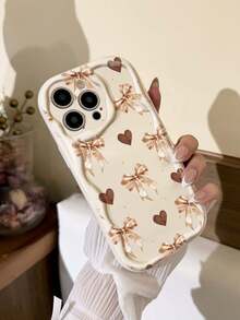 Brown Heart & Bow Design Phone Case Compatible With IPhone 17/16 Pro Max, 14/13, 12, 11 Pro Max, XS Max, X, XR, 8, 7, Plus, 13 Pro Max, 14 Plus, Suitable As Birthday Gift, Girlfriend, Boyfriend Or Self-Use Anti-Drop Phone Cover