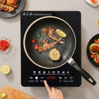 CNCEST Portable Induction Burner, 750w Electric Induction Countertop Burner W/Touch Panel, 8 Cooking Preset Programs, Power & Temp Adjustable, LCD Display, Auto Pot Detection & Auto Shut-Off For Dorm Rooms, Home Kitchens