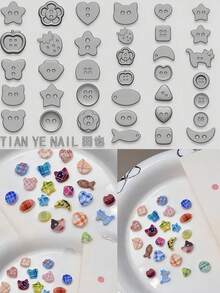 1pc Cartoon Button, Key Chain, Heart Lock, Fruit, Star, Kitten, Cookie Shaped Transparent Silicone Nail Art Mold, Creative Decorative Accessory - Clear - View 6