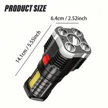 1/2/4件組 USB可充電LED手電筒，7合1 COB工作燈附底座，USB供電附不鏽鋼夾，含充電線，180度旋轉燈頭，LED電池指示燈，支援USB反向輸出，便攜露營夾燈，工業燈附磁吸底座，強光束，適用於緊急使用、露營、釣魚、維修、建築、居家照明緊急燈－聖誕節、萬聖節、復活節、情人節、節日禮物、戶外照明緊急燈 - 5LED-手電筒 - 查看 7
