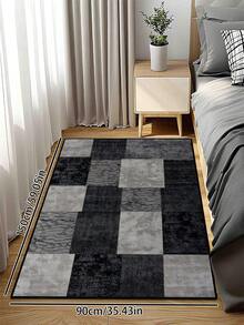 1pc Geometric Textured Pattern Rug, Black White Gray Printed Polyester Rectangular Easy Care Washable Area Carpet, Suitable For Living Room, Hallway, Bedside, Living Space, Bedroom, Office, Kitchen, Farmhouse Home Decor - Multicolor - View 27