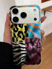 Ốp lưng điện thoại thời trang, sáng tạo, bóng bẩy, họa tiết da báo nhiều màu sắc, tương thích với iPhone 17 Pro Max, 17 Pro, 17, 16 Pro Max, 16 Pro, 16, 15 Pro Max, 15 Pro, 14 Pro Max, 14 Pro, 13, 12 Pro Max, 11, 16, 15, 14 Plus, kèm vòng tay nghệ thuật sang trọng và ốp lưng chống rơi hiệu ứng sóng laser. - họa tiết da báo chắp vá - Xem 5