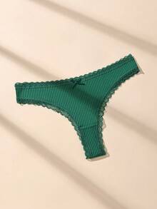 7pcs/Pack Solid Color Cotton Bow Tie Thong Panties, Sexy Lace Patchwork Ribbed Women's Underwear - Multicolor - View 7