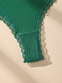 7pcs/Pack Solid Color Cotton Bow Tie Thong Panties, Sexy Lace Patchwork Ribbed Women's Underwear - Multicolor - View 9
