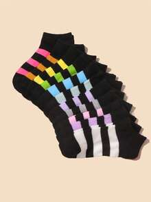 24双儿童柔软棉质腿套，混合爱心/蝴蝶结/条纹/格子/波点图案，透气弹力袜口，休闲日常上学玩耍腿套套装 - 彩色 - 查看 7