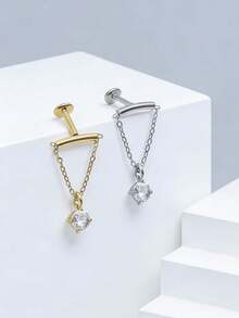 1pc Zirconia Stainless Steel Threaded Spike Lip Stud Set, Zirconia Pendant Cartilage Earring, Flat Base Threaded Lip Stud, Fashion Piercing Jewelry