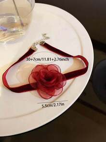 1pc Elegant Red Rose Choker Necklace - Wide Black Velvet, Vintage Style, Suitable For Party And Casual Wear, Party Accessory | Vintage Jewelry | Velvet Texture